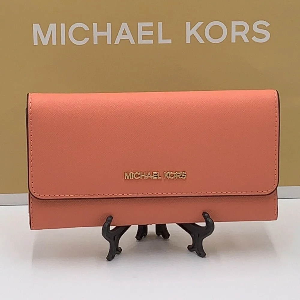 MICHAEL KORS JET SET TRAVEL LARGE TRIFOLD WALLET SHERBERT COLOR